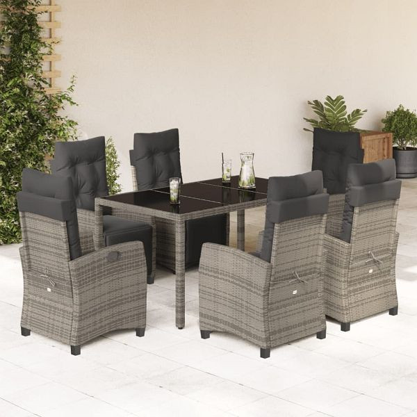 vidaXL 7-teilig Garten-Essgruppe mit Kissen Grau Poly Rattan, 3212897