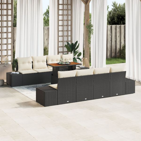 vidaXL Garten Sofagruppe Set aus 7 Schwarz Kunst-Rattan, Polyester, 3349935