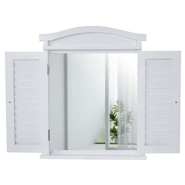 Mendler Wandspiegel Spiegelfenster mit Fensterläden 53x42x5cm, weiß lackiert, 53014