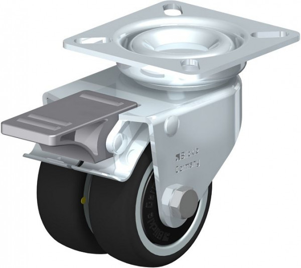 Blickle LDA-PATH 50K-FI-ELS-FK Apparate-Doppel-Lenkrolle mit Anschraubplatte & Feststeller, Thermoplastisches Polyurethan, Grau, 848942