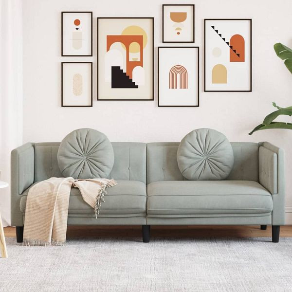 vidaXL Sofa mit Kissen 3-Sitzer Hellgrau Samt, Top-Qualität, 372642
