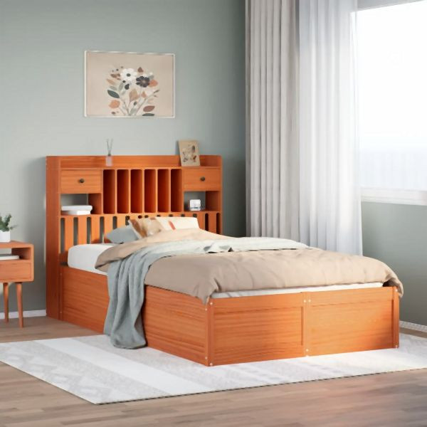 vidaXL Massivholzbett ohne Matratze Wachsbraun 135x190 cm Kiefernholz, 3323511