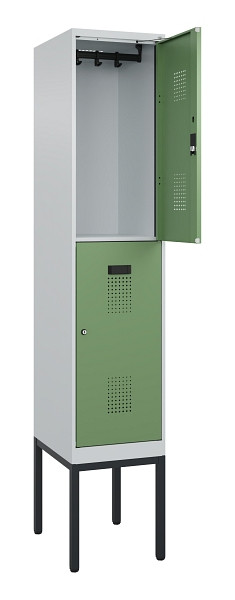 C+P Doppelstock-Spind Evolo PLUS, Gestell, 2 Fächer, 2120x400x500mm, 7035/6011, Zylinderschloss, 0493307-12 S10037