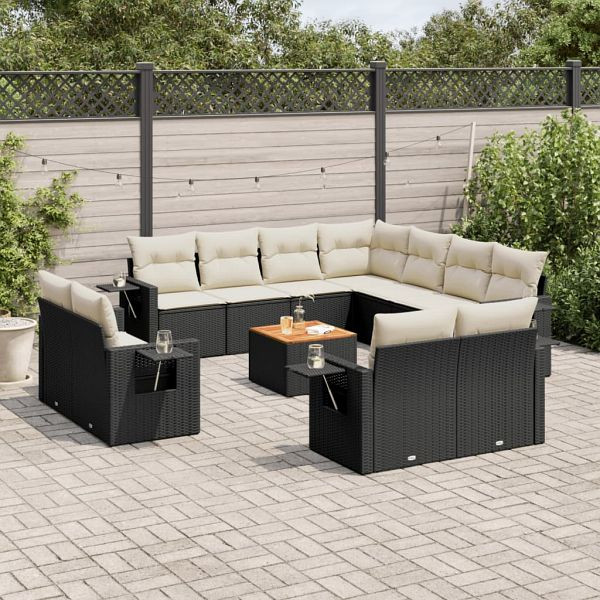 vidaXL 12-teilig Garten-Sofagarnitur mit Kissen Schwarz Poly Rattan, 3224824
