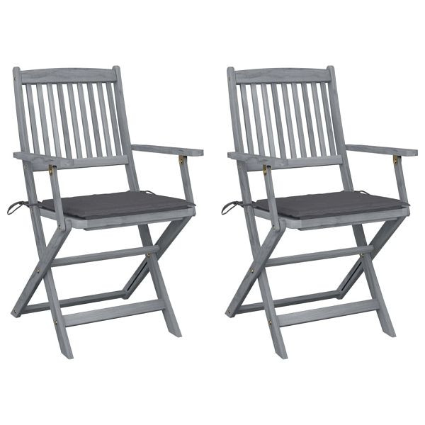 vidaXL Klappbare Gartenstühle 2 Stück mit Sitzkissen Massivholz Akazie, 3064482