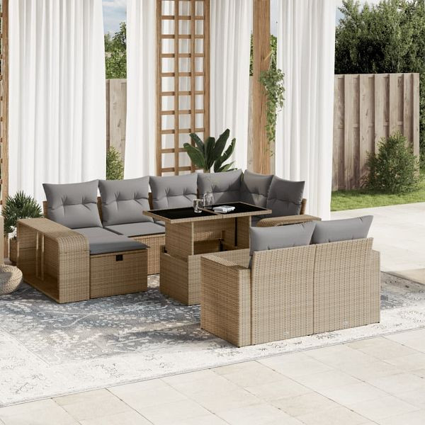 vidaXL 11-teilig Garten-Sofagarnitur mit Kissen Beige Poly Rattan, 3276505