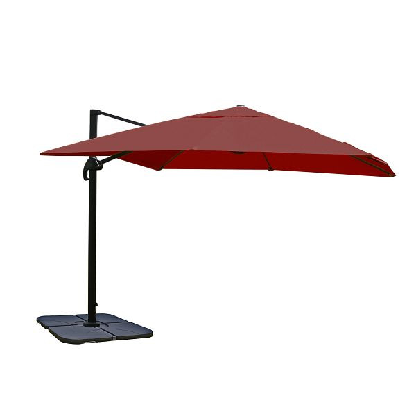 Mendler Gastronomie-Ampelschirm HWC-A96, Sonnenschirm 3x3m (Ø4,24m) Polyester Alu/Stahl 23kg, bordeaux mit Ständer, 130670+31831