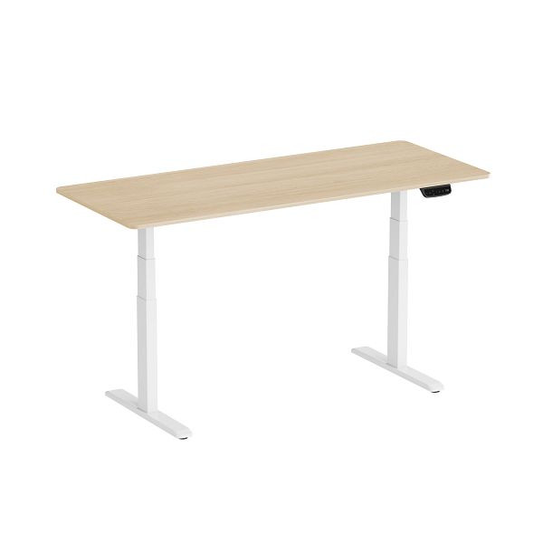 DENIOS Höhenverstellbarer Schreibtisch, elektrisch, Stahl/DBS, 1800 x 750 mm, weiß/Ahorn, 318591
