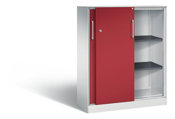C+P Schiebetürenschrank Asisto, H1310xB1000xT435mm, Farbe: Lichtgrau / Rubinrot, Bügelgriff, 3 OH, 142032-000 S10142