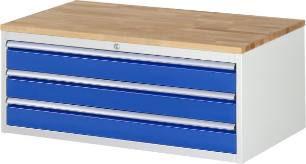 RAU Schubladenschrank Serie 7000, B1145 x T650 x H465mm, 3 x Schublade-Größe-XXL 3xH120 mm, Buche-Massiv-Arbeitsplatte, Stärke 25 mm, 03-XXL2.3A-B.11