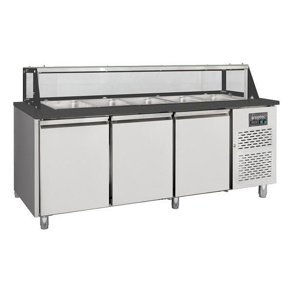 Vaiotec Salattheke / 3-fach mit Türen, Glasaufbau, für 5x GN 1/1 "schwarz", 2000 x 800 mm, 12231