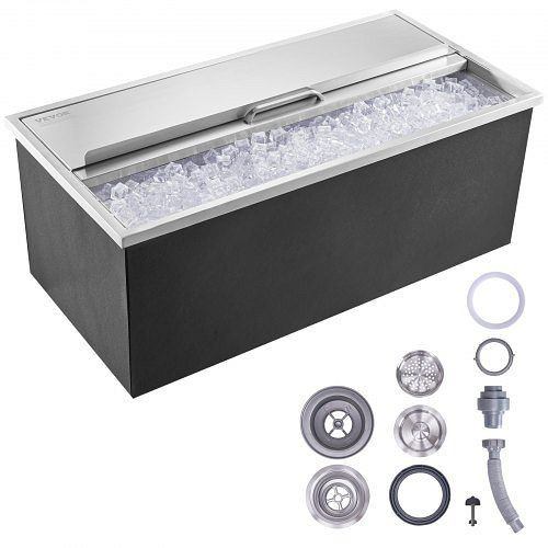 VEVOR 95,66 L Drop-in-Eisbox, 913x456x358 mm, Edelstahl-Eiskühler mit Schiebedeckel, inkl. Abflussrohr & Ablassstopfen, QRSCBCHG36LXMW0W0V0