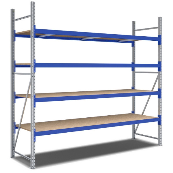 BITO Weitspannregal Set /F2 2500x800x2700 Grundfeld 4 Ebenen Spanplatte RAL5010 U, C0350-0038