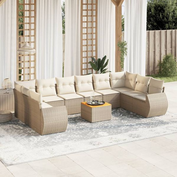 vidaXL 11-teilig Garten-Sofagarnitur mit Kissen Beige Poly Rattan, 3257507