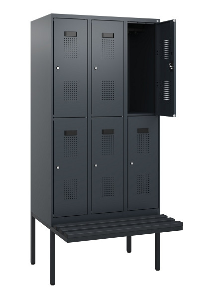 C+P Doppelstock-Spind Evolo PLUS, Bank, 6 Fächer, 1950x900x815mm, 7016/7016, Zylinderschloss, Sitzfläche Kunststoff, 0493405-30 S10151