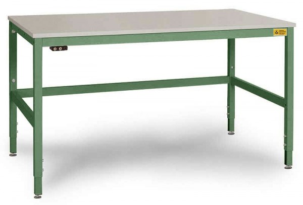 Manuflex ESD-Arbeitstisch CANTOLAB Spezial mit Kunststoffplatte, BxTxH = 1250 x 800 x 758-958 mm, Resedagrün, LC3036.6011