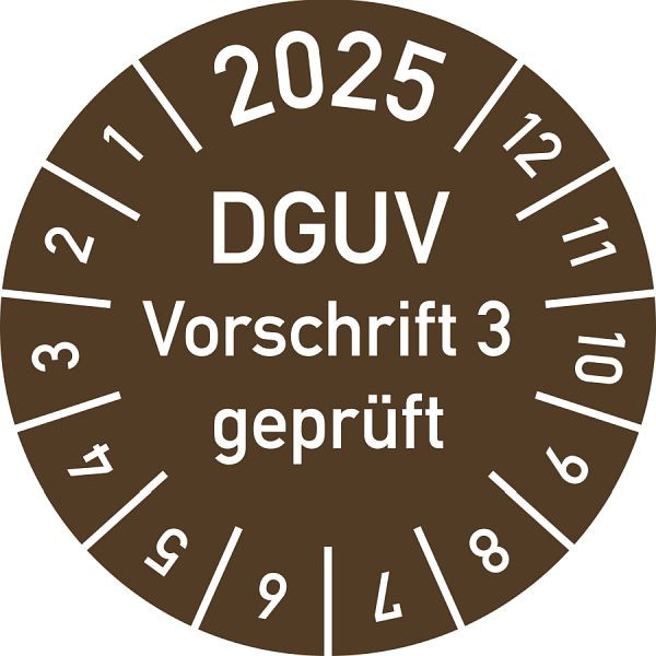 Moedel Prüfplakette 2025 DGUV Vorschrift 3 geprüft, Folie, Ø 15 mm, VE: 10 Stück/Bogen, 104109