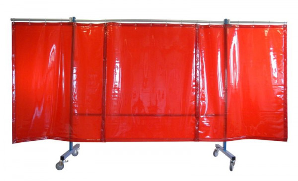 SINOtec TransFlex Schutzwand, 3-teilig, fahrbar, Vorhang 0,4mm Dicke, rot-orange Bausatz, B: 3700 x H: 1950 mm, 10003140