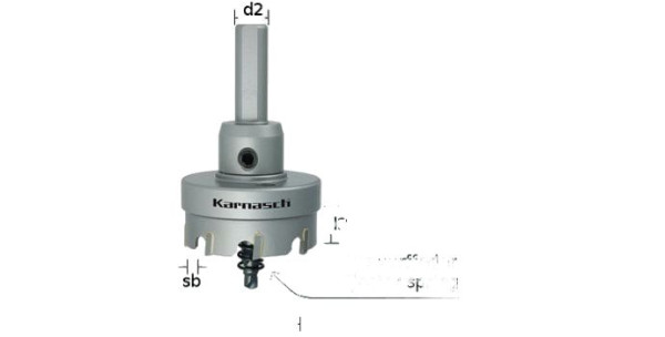 Karnasch Hartmetall-bestückte Lochsäge Easy-Cut 5 komplett mit Schaft, Zentrierbohrer, Auswurffeder, Schnitttiefe 12mm, d=105mm, 201020105