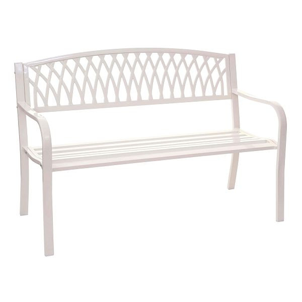 Mendler Gartenbank HWC-F45, Bank Parkbank Sitzbank, 2-Sitzer pulverbeschichteter Stahl, weiß, 76775