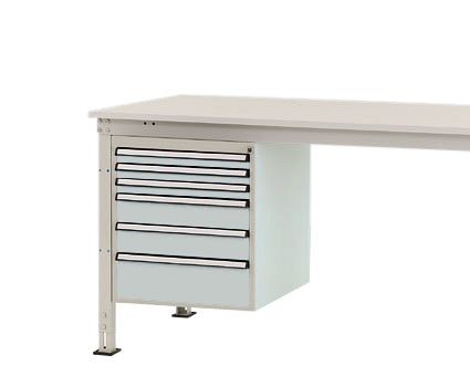Manuflex Gehäuse-Unterbau Stationär, Nutzhöhe 500 mm mit 6 Schubfächer, für Tischtiefe 800 mm, Lichtgrau, ZB4912.7035