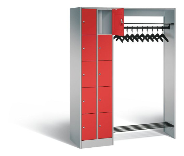 C+P Offene Garderobe Serie 8070, H1950xB1410xT480mm, Farbe: Weißaluminium / feuerrot, 80720-00 S10211