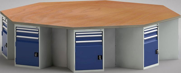 KLW Standard-Werkbank in Achteckform mit Buchen-Multiplexplatte in 8-Eck-Form 3259 x 3259 x 40 mm L x B x S, WS670N-1350M40-E8002