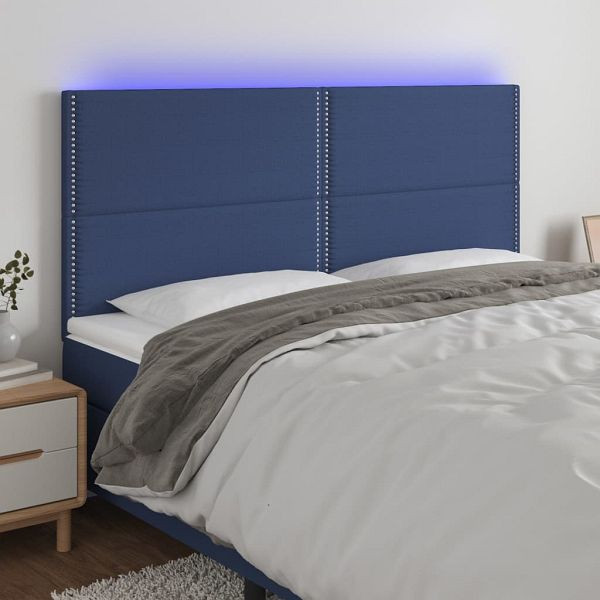 vidaXL LED Kopfteil Blau 180x5x118/128 cm Stoff, 3122304