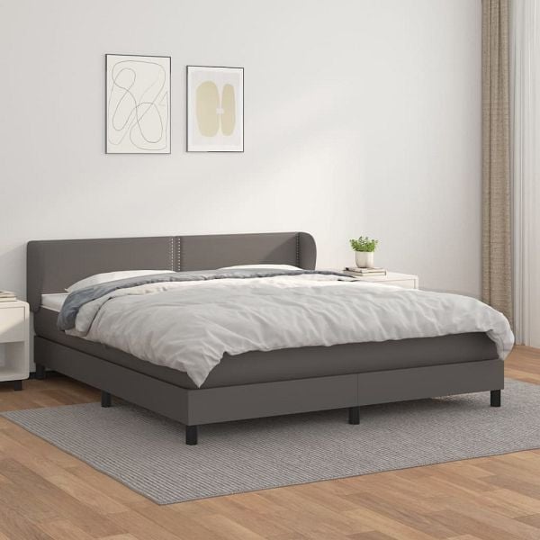 vidaXL Boxspringbett mit Matratze Grau 160x200 cm Kunstleder, 3127263