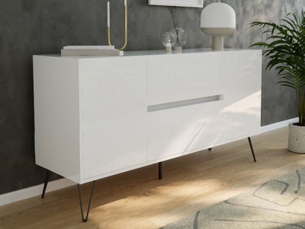 Posseik Sideboard Industrial F 140cm 2 Schubladen 2 Türen Weiß hochglanz, PN2083X0000002DE