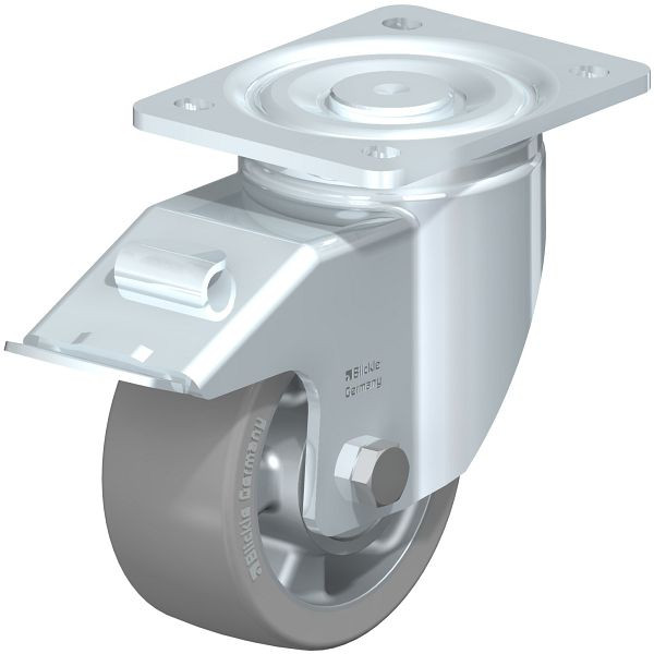 Blickle LH-ALTH 127K-FI-AS Stahlblech-Lenkrolle, Schwerlast-Ausführung, mit Anschraubplatte & Feststeller, Blickle Extrathane®, Grau, 740483
