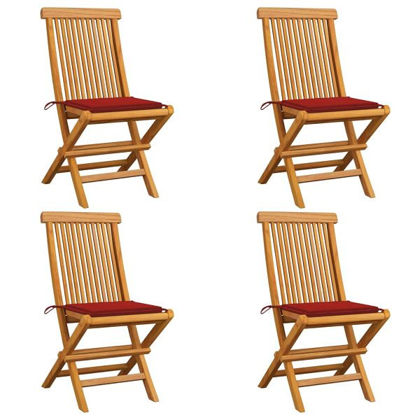 vidaXL Gartenstühle mit Roten Kissen 4 Stück Teak Massivholz, 3062574