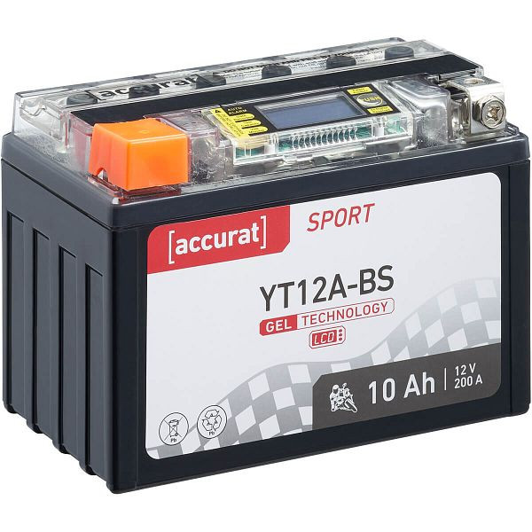 Accurat Sport GEL LCD YT12A-BS Motorradbatterie 10Ah 12V 200A YTX12A-BS, MBG-LCD-YT12A