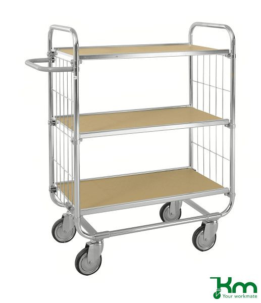 Kongamek ESD Etagenwagen Serie 8000, 4 Lenkrollen, 2 davon mit Bremsen, 945 x 470 x 1120 mm, 3 Böden, KM8000-3M-ESDB