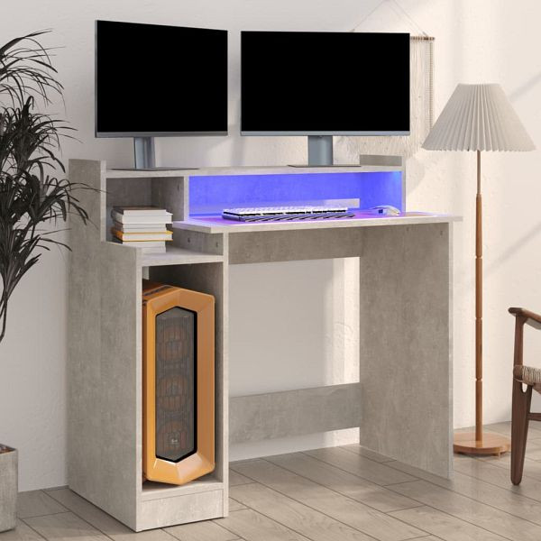 vidaXL Schreibtisch mit LEDs Betongrau 97x45x90 cm Holzwerkstoff, 805556