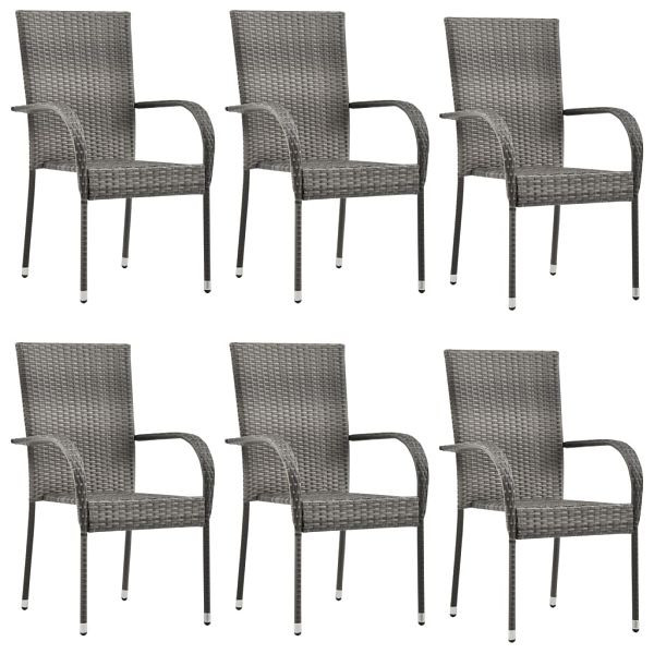 vidaXL Gartenstühle Stapelbar 6 Stück Grau Poly Rattan, 310088