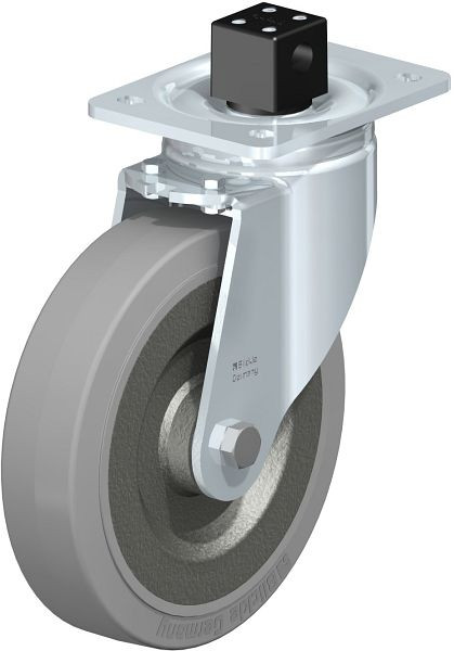 Blickle LH-SE 200K-CS13-SG Stahlblech-Lenkrolle, Schwerlast-Ausführung, mit Anschraubplatte & Zentralfeststeller, Elastik-Vollgummi, Grau, 852094