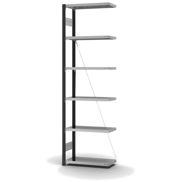 hofe Anbauregal, zerlegt, 6 Böden 2500 x 300 x 750 mm, verzinkt Stützprofile - anthrazitgrau/RAL 7016, HAA253007XL