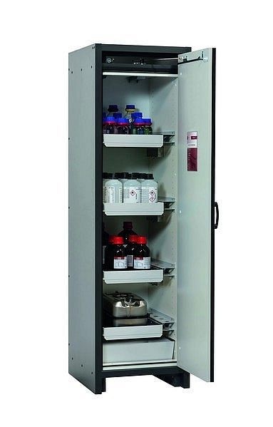 asecos Sicherheitsschrank Q-CLASSIC-30, Q30.195.056.R in enzianblau RAL 5010 mit 3x Auszugswanne Standard (Stahlblech), 31007-067-33422