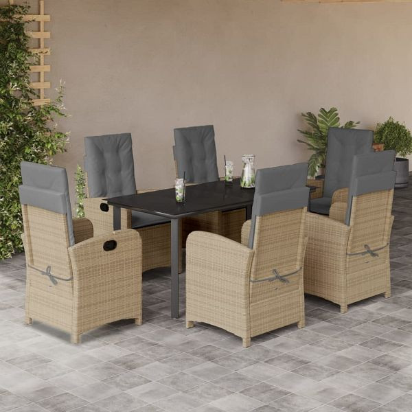 vidaXL 7-teilig Garten-Essgruppe mit Kissen Beigemischung Poly Rattan, 3212405