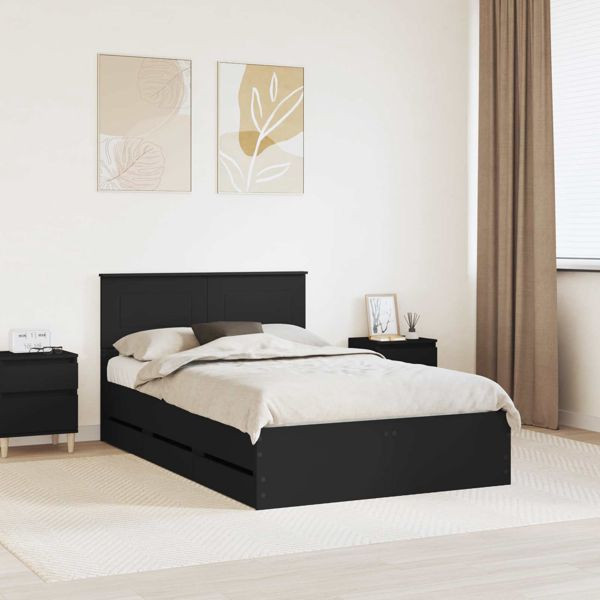 vidaXL Bettrahmen mit Schubladen Schwarz 120 x 190 cm Ingenieurs Holz, 3407999