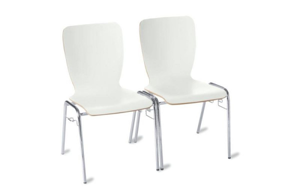 Deskin Stapel-/Schalenstuhl JARA mit Reihenverbinder, 4-Fuß Gestell verchromt, Formschale, weiß, 352504