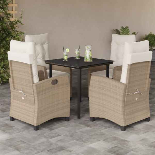 vidaXL 5-tlg. Garten-Essgruppe mit Kissen Beige Poly Rattan, UV-beständig, 3212814