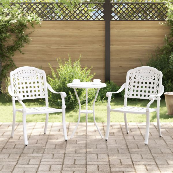 vidaXL Gartenstühle 2er Set Weiß Gusseisen, Abmessungen: 63 x 65 x 91 cm (B x L x H), 42002372