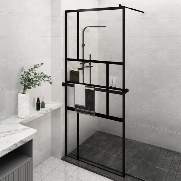 vidaXL Duschwand mit Ablage für Walk-In-Dusche Schwarz 100x195 cm ESG, 3185472