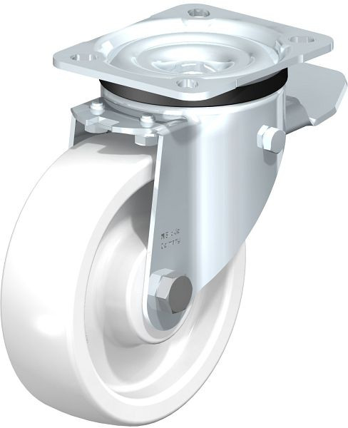 Blickle LK-SPO 125G-1-ST Stahlblech-Lenkrolle, schwere Ausführung, mit Anschraubplatte & Feststeller, Polyamid, Weiß, 270249