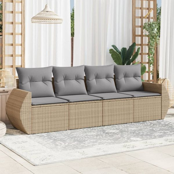 vidaXL 4-tlg. Garten-Sofagarnitur mit Kissen Beige Poly Rattan, 3253416