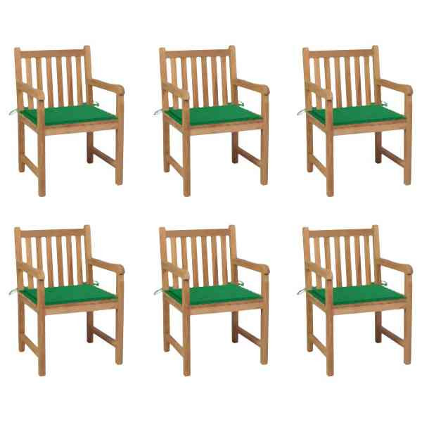 vidaXL Gartenstühle 6 Stück mit Grünen Kissen Massivholz Teak, 3073036