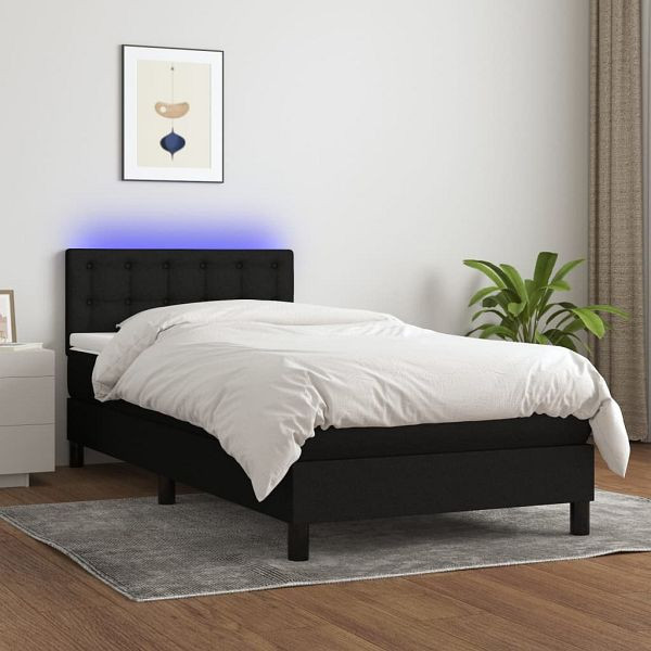 vidaXL Boxspringbett mit Matratze & LED Schwarz 100x200 cm Stoff, 3133455