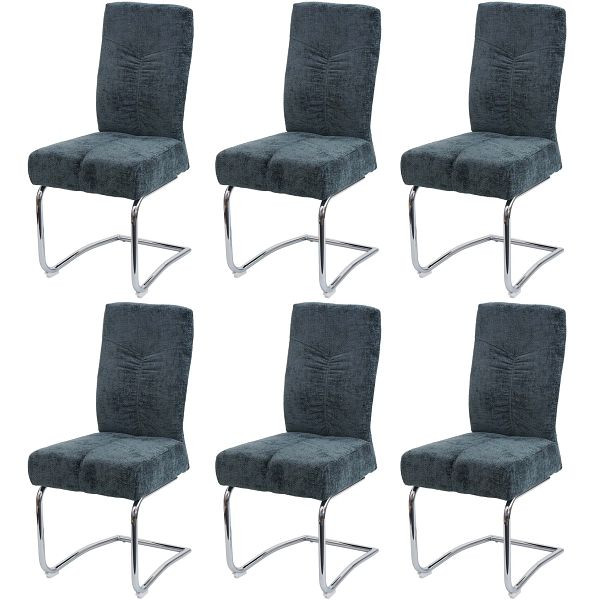 Mendler 6er-Set Esszimmerstuhl HWC-G56, Küchenstuhl Freischwinger Stuhl Lehnstuhl, Metall Stoff/Textil Chenille, blau-grün, 3x108127